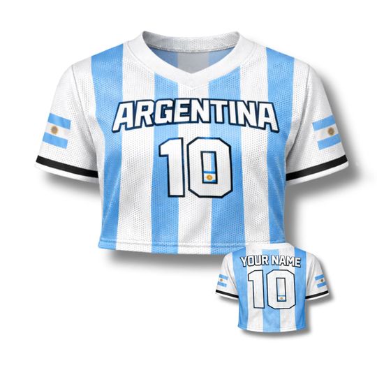 Discover Argentina Soccer Crop Top Jersey Custom Name Number Women Mesh Football Fan Shirt