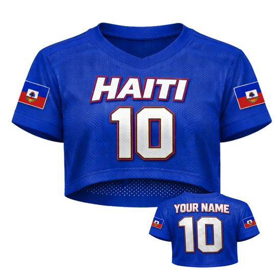 Discover Haiti Soccer Crop Top Jersey Custom Name Number Women Mesh Football Fan Shirt