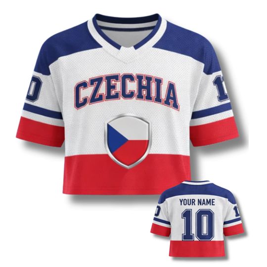 Discover Czechia Soccer Crop Top Jersey Custom Name Number Women Mesh Football Fan Shirt
