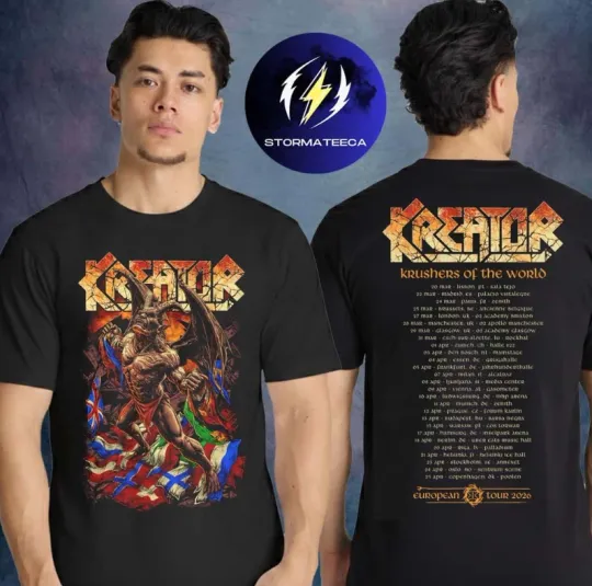 Discover Kreator Merch Krushers Of The World Tour 2026 European Tour Flags Unisex T-Shirt