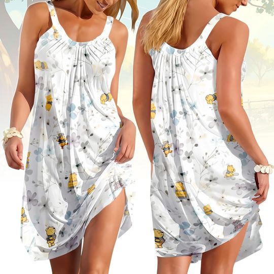 Discover Vintage The Pooh Sling Summer Dress, Cute Bear Women Dress, Honey Bear Summer Vacation Dress, Disneyland Outfit, Cartoon Gift For Her