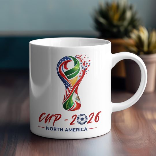 Discover 2026 World Cup Soccer Mug, Coffee Cup with Canada USA Mexico Hosts, Football Fan Gift for Sports Lovers