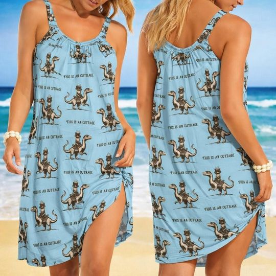 Dungeon Crawler Carl Sling Summer Dress, Vintage New Achievement Women Dress, Princess Donut Cat Sundress Gaming Lover Sleeveless Dress