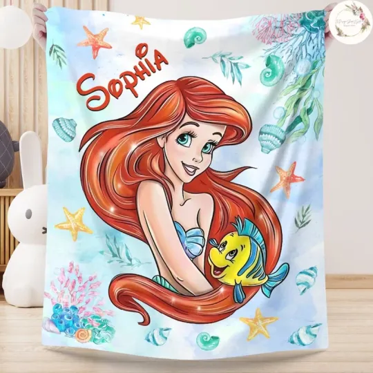 Discover Personalized Ocean Mermaid Flannel Blanket Custom Name Kids Gift