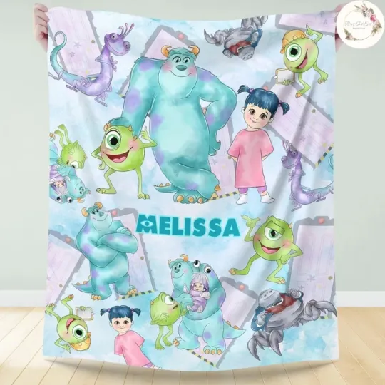Discover Personalized Cute Monster Friends Custom Name Flannel Blanket Baby Gift
