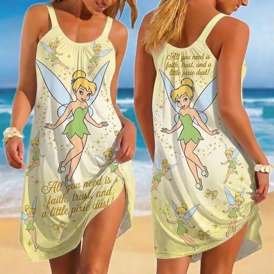 Tinker Bell Sling Summer Dress, Neverland Fairy Disney Women Dress, Fairy Magical Dress, Princess Disney Dress, Tinkerbell Birthday Gift