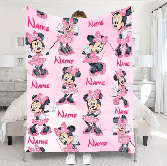 Discover Personalized Cute Bow Mouse Custom Name Flannel Blanket Kids Gift