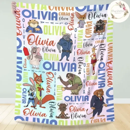 Discover Personalized City Animal Friends Custom Name Flannel Blanket Kids Gift