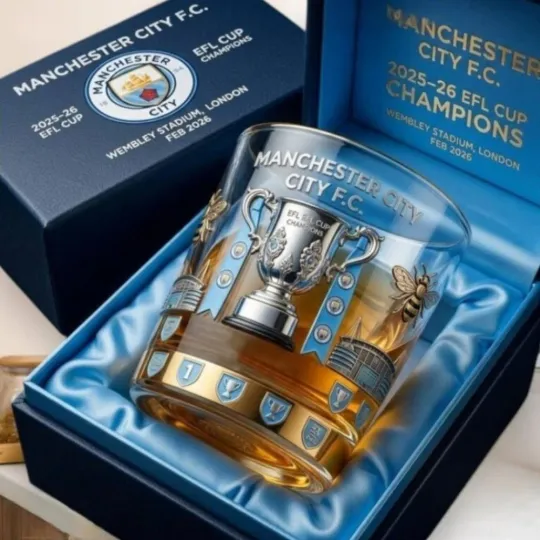 Discover Man City Fc 2025 2026 Efl Cup Champions London Whiskey Glass