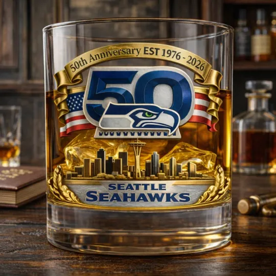 Discover Seattle Seahawks 50th Anniversary Whiskey Glass