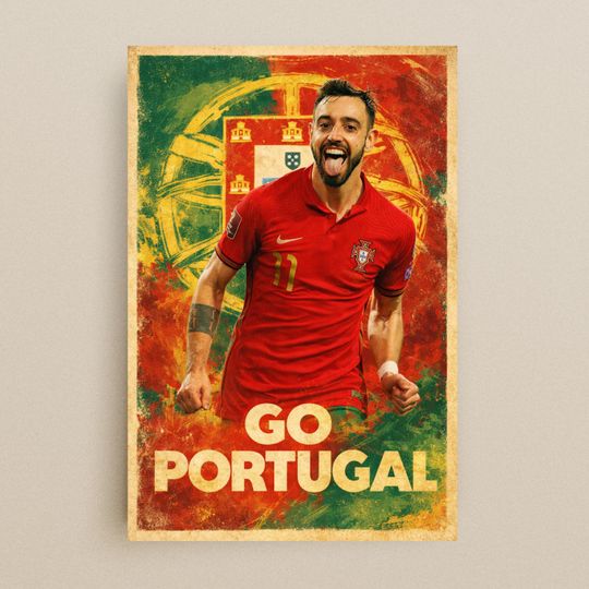 Discover Bruno Fernandes Portugal Poster | Portugal 2026 World Cup Print | Retro Soccer Wall Art