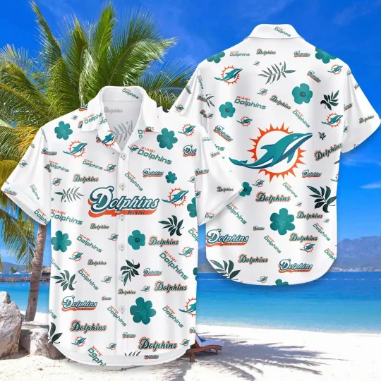 Discover Miami Football Team Dolphinss Hawaiian Button Down Shirt