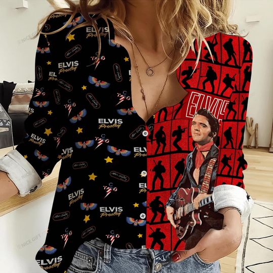 Elvis Presley 90s Blouse Shirt, Elvis King Of Rock Casual Shirt, Rock And Roll Gift