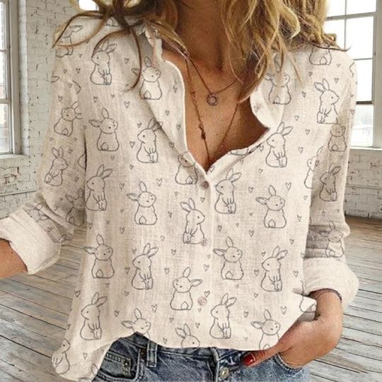 Discover Easter Rabbit Blouse Shirt, Cute Bunny Casual Shirt, Animal Lover Gift, Rabbit Mom Long Sleeve Shirt