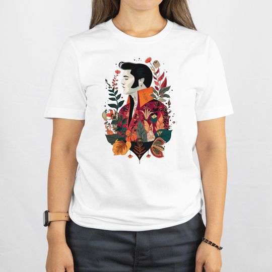 Discover Rocker Botanical Portrait Shirt, Abstract Floral Rock n Roll Tee, Artistic Music Icon Graphic Top, Retro Best of Rock Illustration Gift