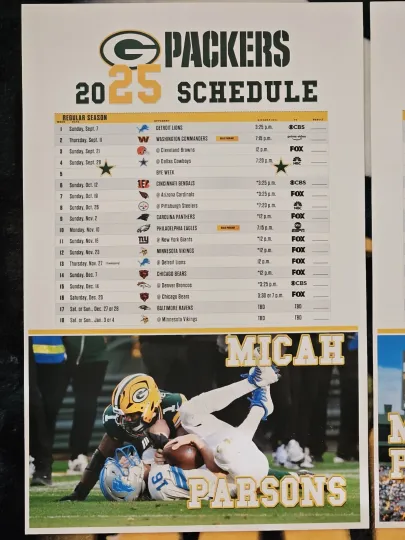 Discover MICAH PARSONS * 2025 GREEN BAY PACKERS POSTER SCHEDULE 11x17    #D