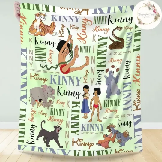 Discover Personalized Jungle Animal Friends Custom Name Flannel Blanket Kids Gift