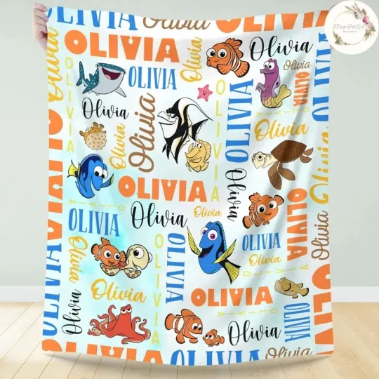 Discover Personalized Ocean Fish Friends Custom Name Flannel Blanket Baby Gift
