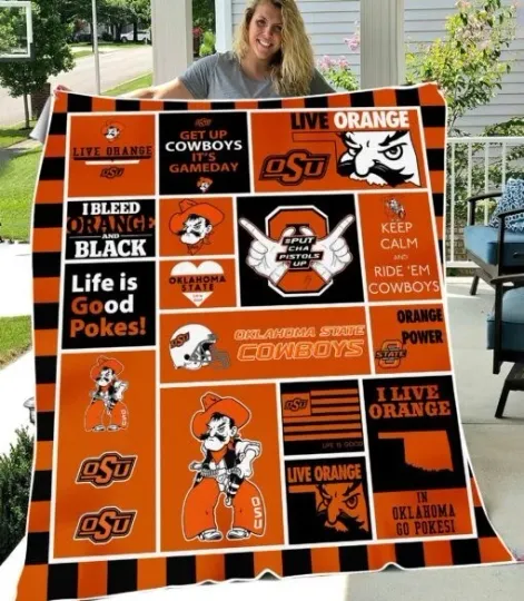 Discover College Orange Black Ranch Style Flannel Blanket Cozy Throw Gift