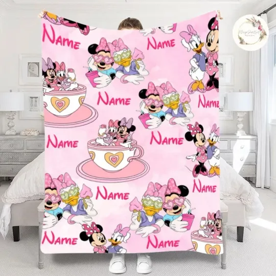 Discover Cute Mouse Girl Friends Custom Name Baby Flannel Blanket Gift