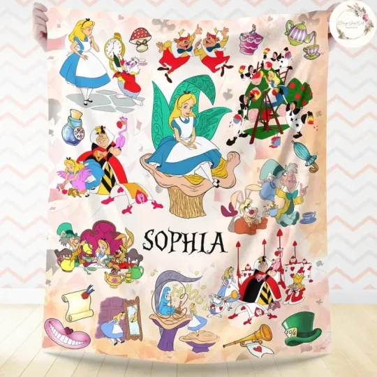 Discover Fantasy Wonderland Cat Princess Custom Name Flannel Blanket Gift