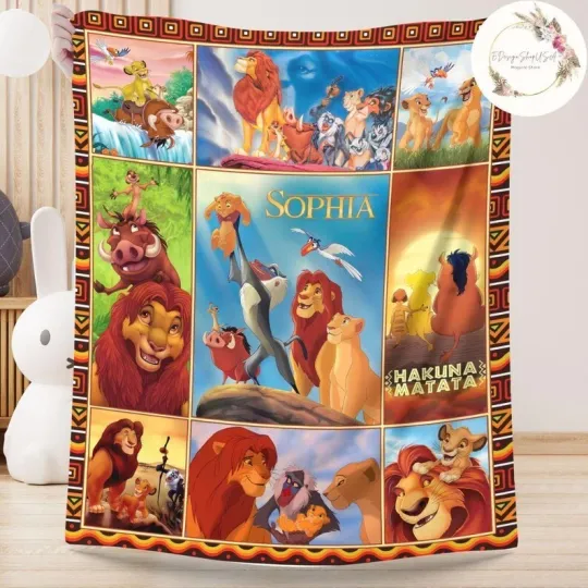 Discover Personalized Safari Lion Family Custom Name Flannel Blanket Kids Gift