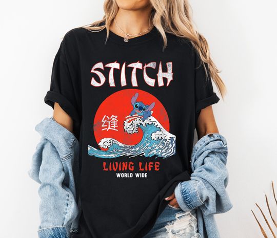 Discover Disney Stitch Living Life T-Shirt, Stitch Surfing Shirt, Disneyland Family Matching Shirt