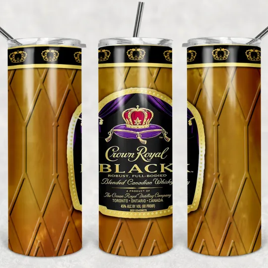 Discover Crown Royal Black Bottle Tumbler 20oz Insulated with Lid and Straw