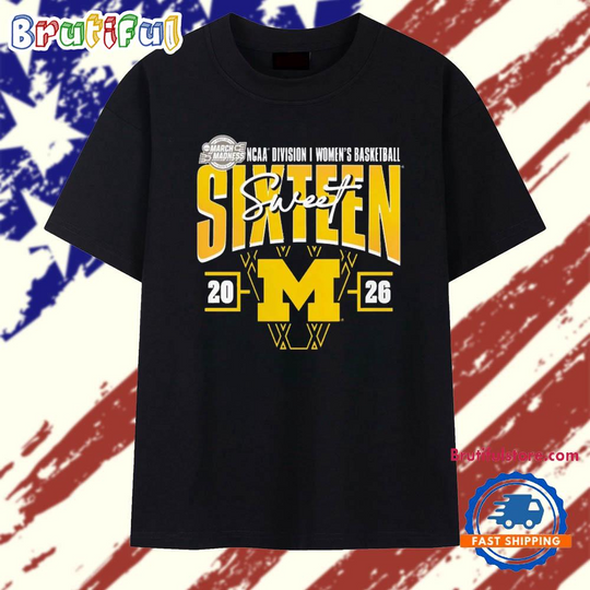 Discover Michigan Wolverines 2026 Women’s Basketball Tournament March Madness Sweet 16 Court Shot T Shirt