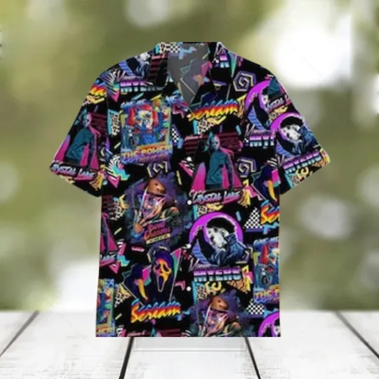 Discover Hawaiian Shirt Horror Movie Retro Lapel Collar Men's Clothing