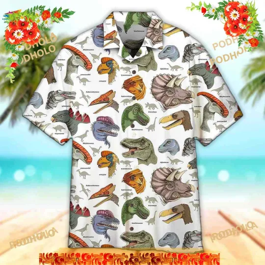 Discover 3D T-Rex Dinosaur Hawaiian Shirt for Summer Beach Casual