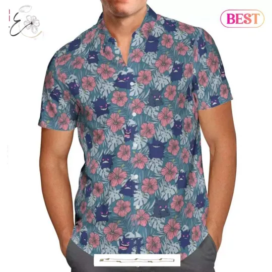 Discover Gengar Emotions Tropical Floral Hawaiian Shirt for Men and Women