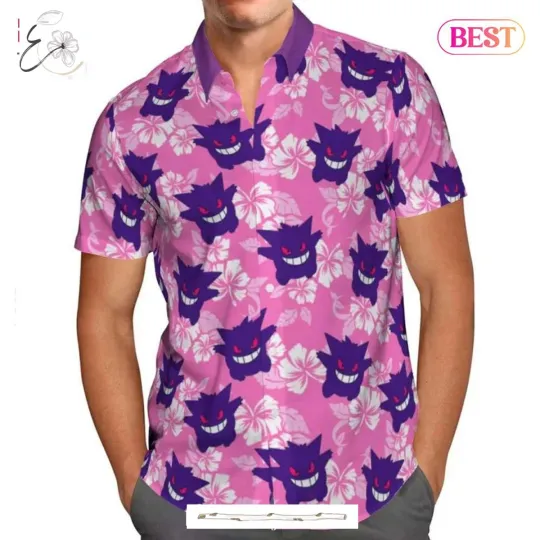 Gengar Tropical Floral Hawaiian Shirt for Men Women