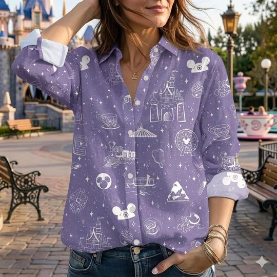 Discover Disney Trip Blouse Shirt, Mickey and Friends Long Sleeve Shirt, Disneyworld Women Top, Magic Kingdom Vacation Outfit, Cute Character Gift for Her