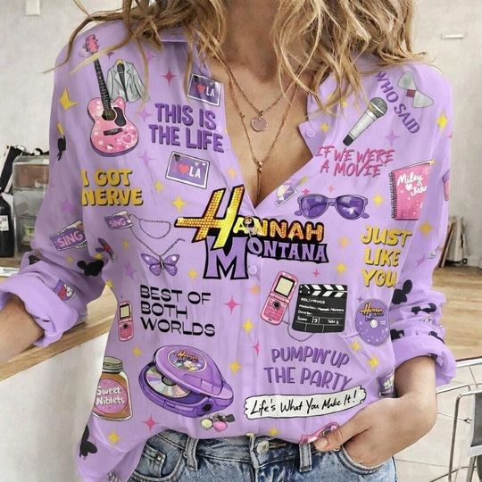 Discover Hannah Montana 20Th Anniversary Blouse Shirt, Disney Hannah Montana Linen-Look Shirt, Disney Channel Pop Star Shirt, Disney Channel Tee