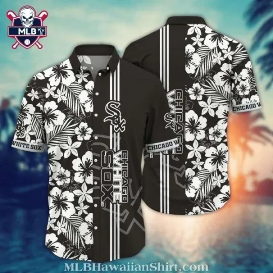 Discover Chicago Baseball White Team Soxx Gray Palm Silhouette Hawaiian Shirt