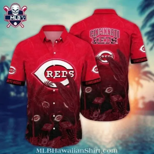 Discover Crimson Tropics – Cincinnati Baseball Team Redss Tropical Hawaiian Button-Up
