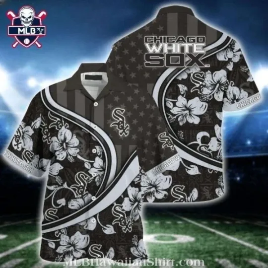 Discover Chicago Baseball White Team Soxx Monochrome Hibiscus And Us Flag Aloha Shirt