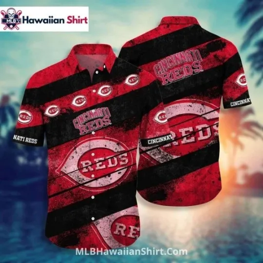 Discover Grunge Stripe Cincinnati Baseball Team Redss Hawaiian Shirt Bold Red