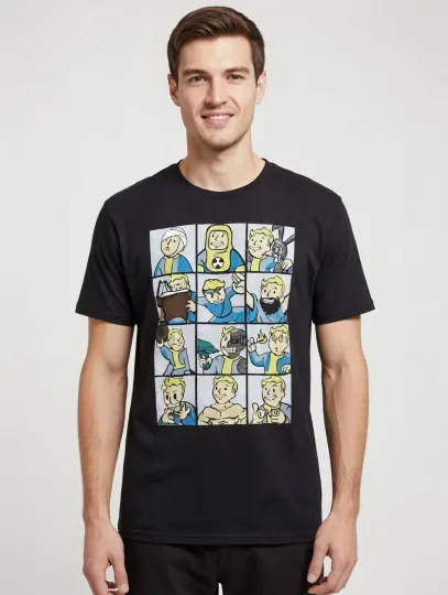 Discover Falllout Vault Boy Graphic T-Shirt Bethesda Black Mens T-Shirt