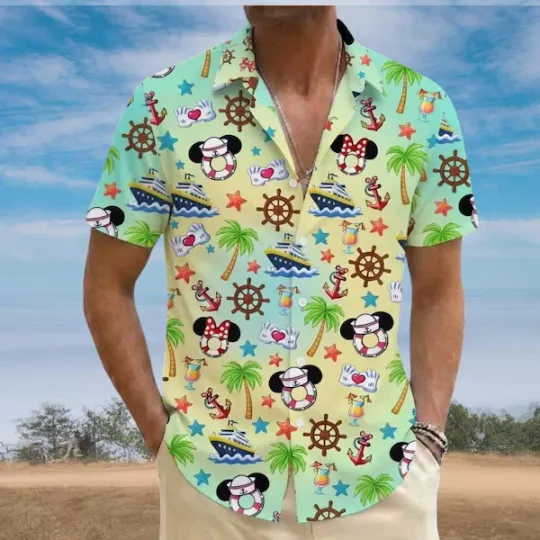 Discover Disney FamilyMickey Minnie Cruise Line Button Hawaiian Shirt Resort#3