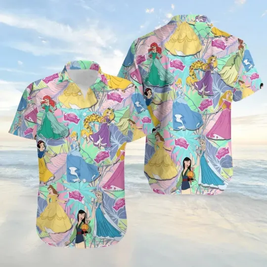 Discover Disney Princess Fairy Tale Aloha Cinde Belle Ariel Jasmine Hawaiian Shirt
