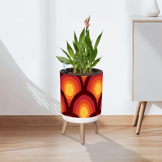 Discover Retro 70s Style Planter with Wooden Legs, Home Decor