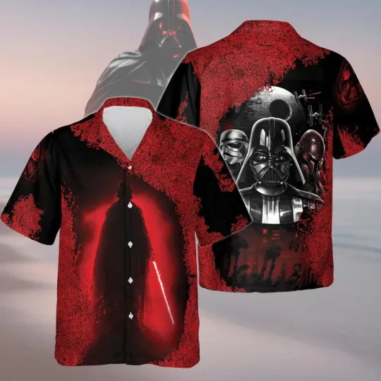Discover Disney Star Wars Darth Vader Stormtrooper Aloha Galaxy's Edge Red Hawaiian Shirt