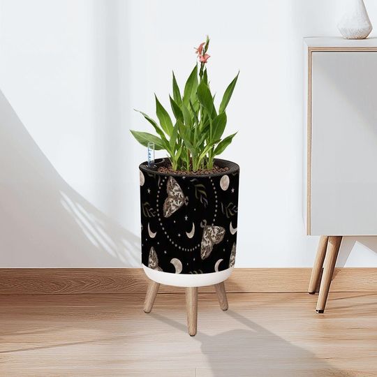 Discover Witchcraft Moths Moon Planter with Wooden Legs