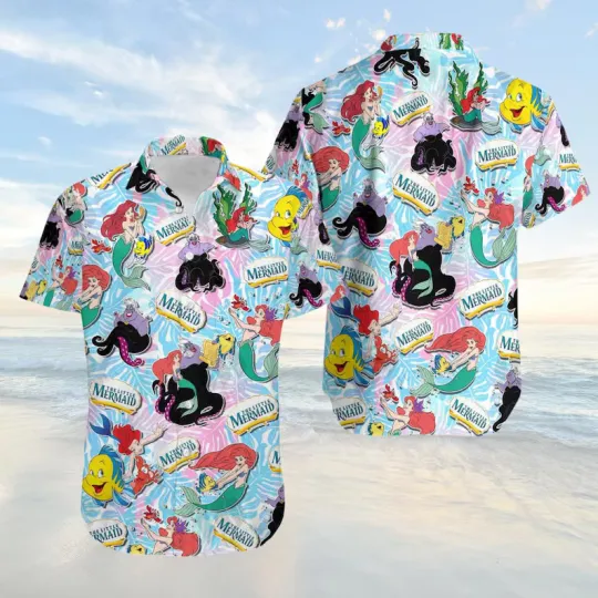 Discover Disney The Little Mermaid Ariel Tropical Summer Aloha Pastel Hawaiian Shirt