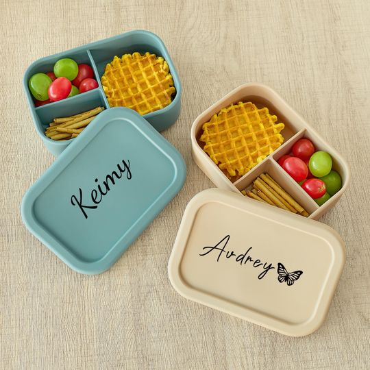 Discover Custom Kids Silicone Lunch Box with Name, Bento Food Container for Boys and Girls