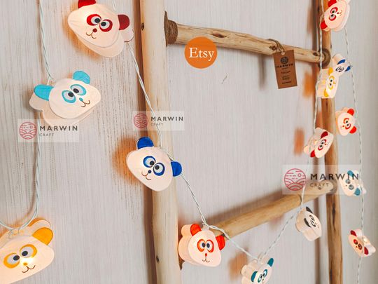 Paper String Lights Bear Panda Fairy Lights Bedroom Home Decor Living Room Wall Hanging Lights Kid Decor Dorm Lights Baby USB Battery Plug