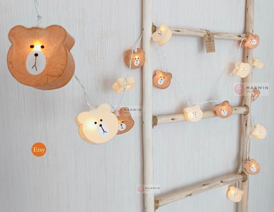 Paper String Lights Chocolate Brown Cream Teddy Bear Fairy Lights Bedroom Home Decor Living Room Wall Hanging Light Dorm USB Battery Plug in