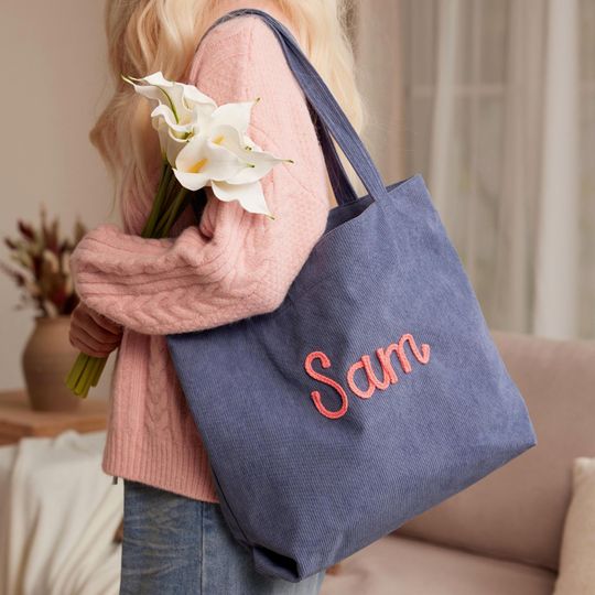 Personalized Corduroy Tote Bag, Everyday Essential Tote, Valentines Day Gift, Best Friend Gift, Eid Gift For Her